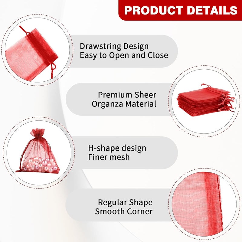 BOEIAC Burgundy Sheer Organza Bags - 3 x 4 inch, 50 Pcs, Small with Drawstring, Jewelry Gift & Party Favor Bags for Candy, Wedding, Christmas - Image 3